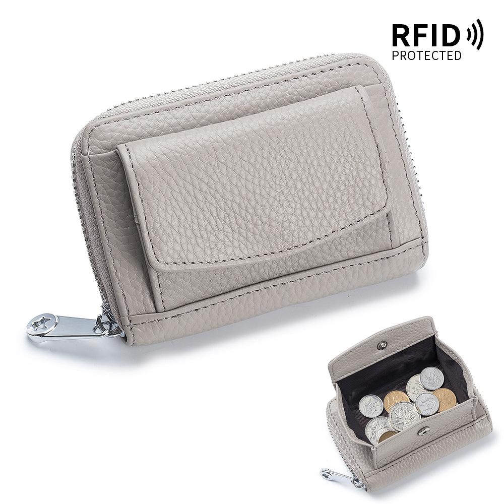 RFID de cuero genuino de las mujeres titular de la tarjeta de órgano japonés nuevo Mini Multi-tarjeta de titular de la cremallera monedero de gran capacidad