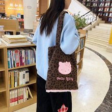 2025冬季新款棕皮豹纹HelloKitty单肩包韩版休闲通勤上课背包女