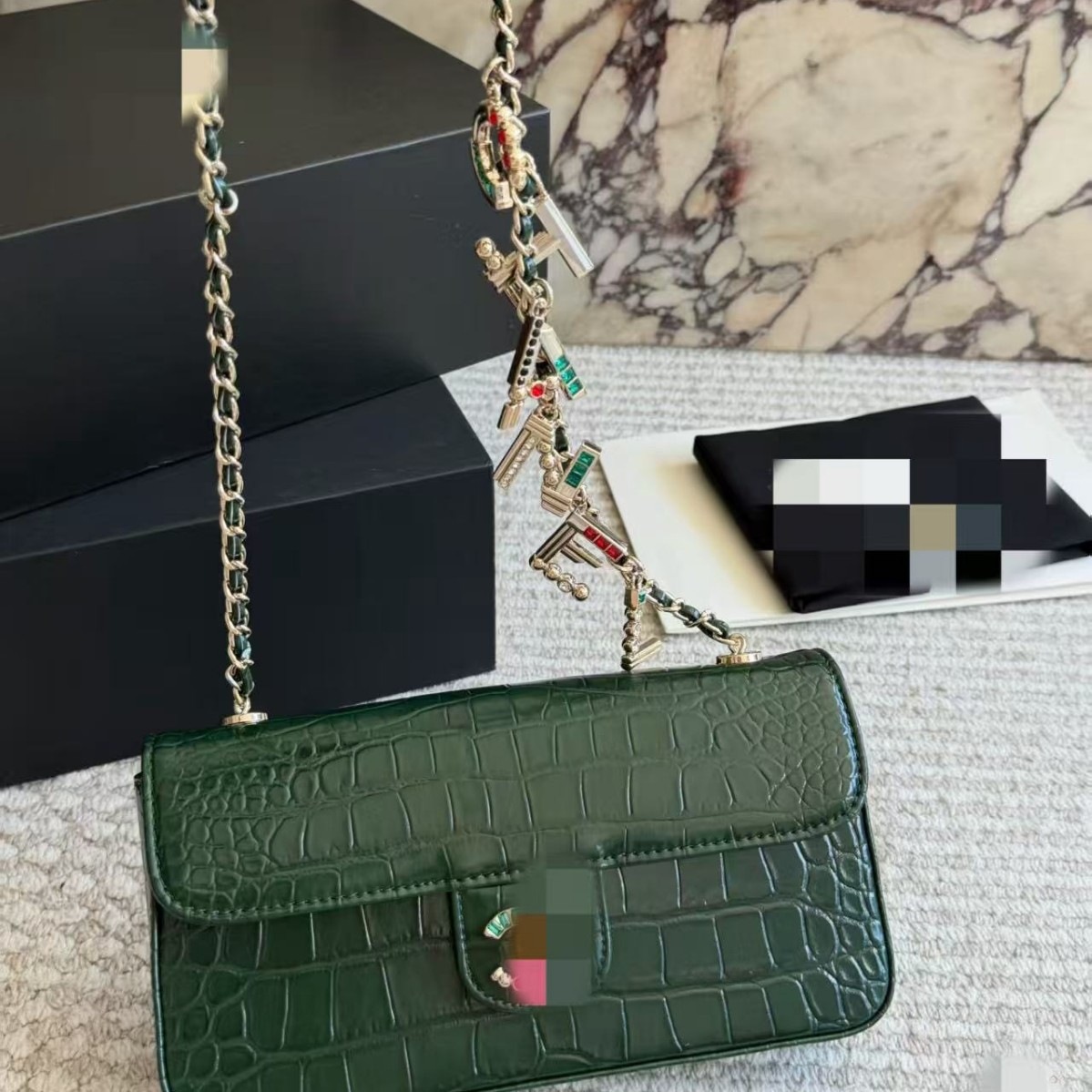 Cross-border Crocodile Texture Handbag with Top Handle Mini Chain Bag Vintage Commuter Versatile Shoulder Crossbody Bag