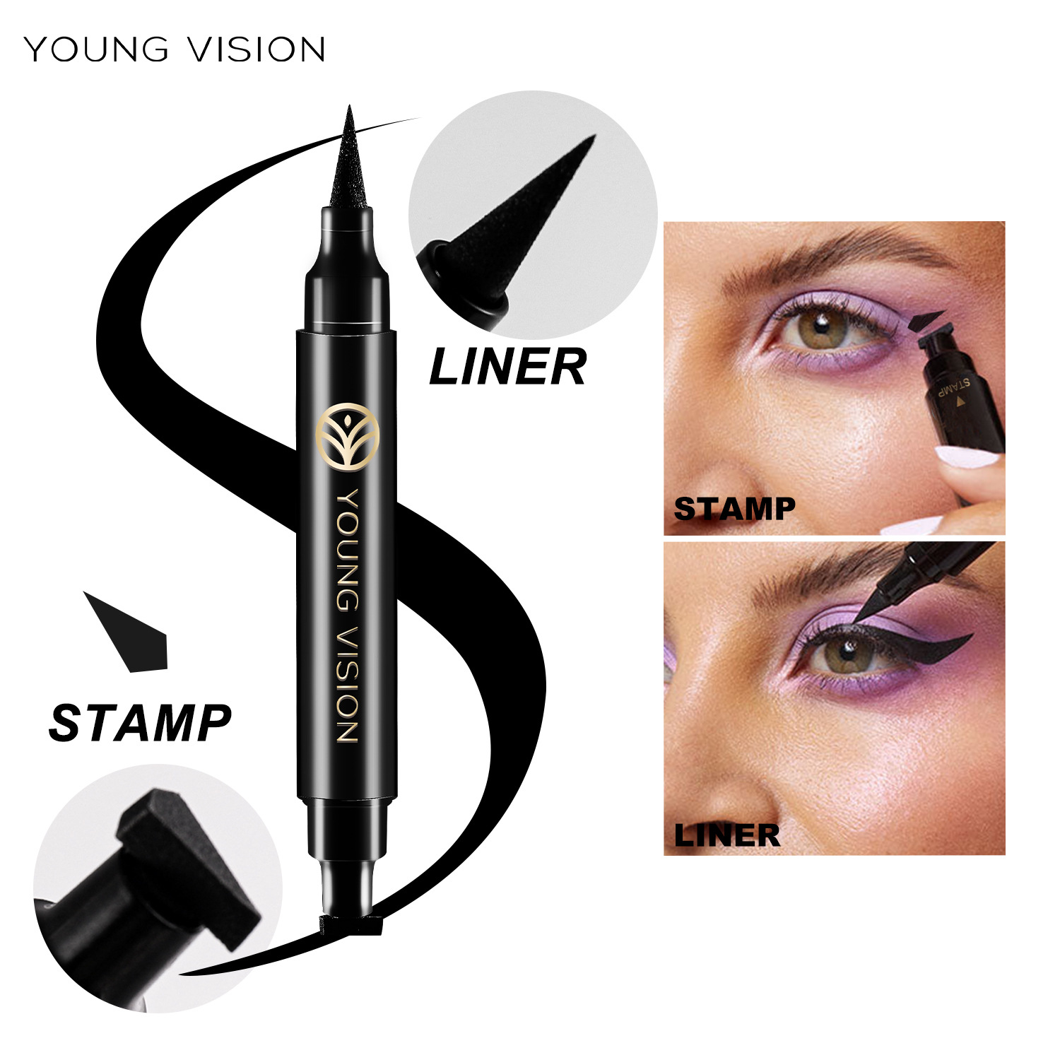 Dual-ended stamp eyeliner pen, waterproof, sweat-proof, long-lasting, non-smudging liquid eyeliner pen, suitable for beginners, natural eye makeup