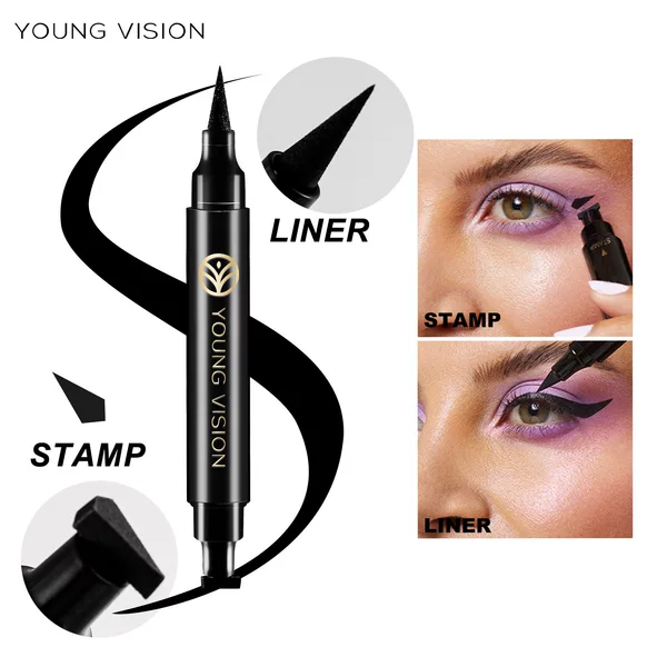 Dual-ended stamp eyeliner pen, waterproof, sweat-proof, long-lasting, non-smudging liquid eyeliner pen, suitable for beginners, natural eye makeup