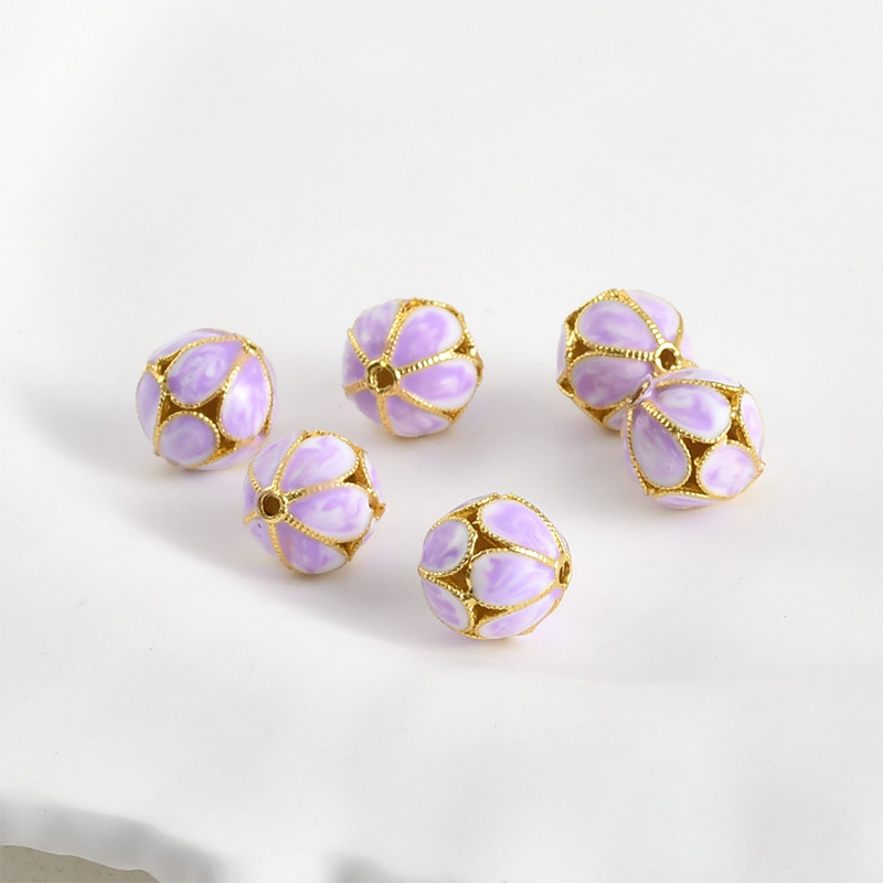 18K gold color cloisonne burning blue flower ball beaded beads diy handmade bracelet string accessories