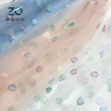 新款蕾丝金片绣花网布 圆点爱心女装童装舞台服绣花面料亮片布料