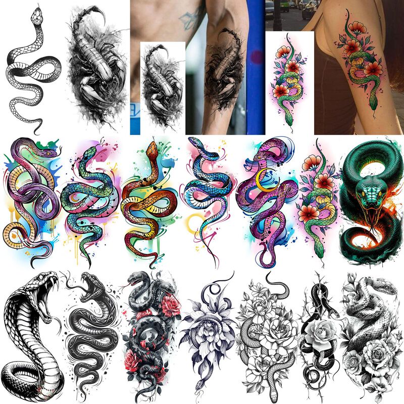 Cross-Border New Product Snake, Scorpion, Flower Niche Tattoo Stickers for Arms and Thighs Temporary Tattoos Temu European and American Tattoo Cross-Border New Product Snake, Scorpion, Flower Niche Tattoo Stickers for Arms and Thighs Temporary Tattoos Temu European and American Tattoo