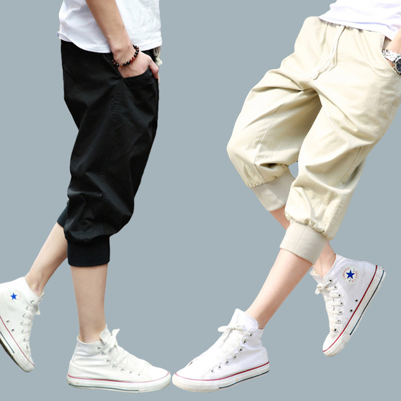 Men's Pure Cotton Harem Pants, 7/8 Length Shorts, Casual Pants for Teenagers, Slim Fit Cropped Pants, Men's Cropped Pants