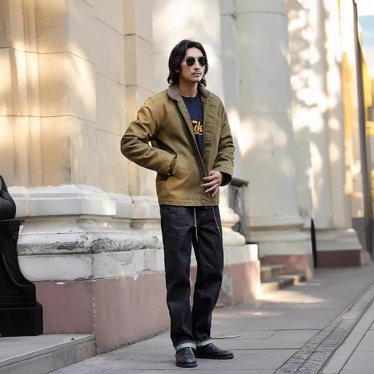 OKONKWO traje de cubierta de N-1 azul marino chaqueta de cubierta de algodón engrosada N1 chaqueta de cordero de algodón acolchado