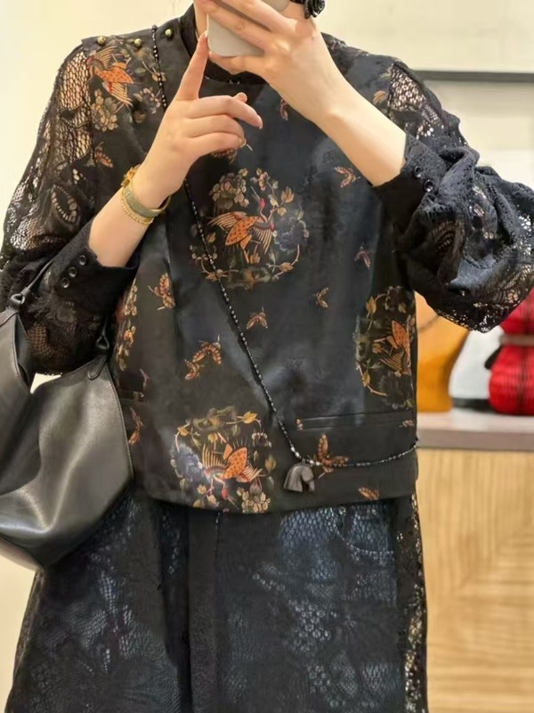 南油批发2025年夏季新款 高端新中式真丝香云纱 印花背心马甲上衣|undefined