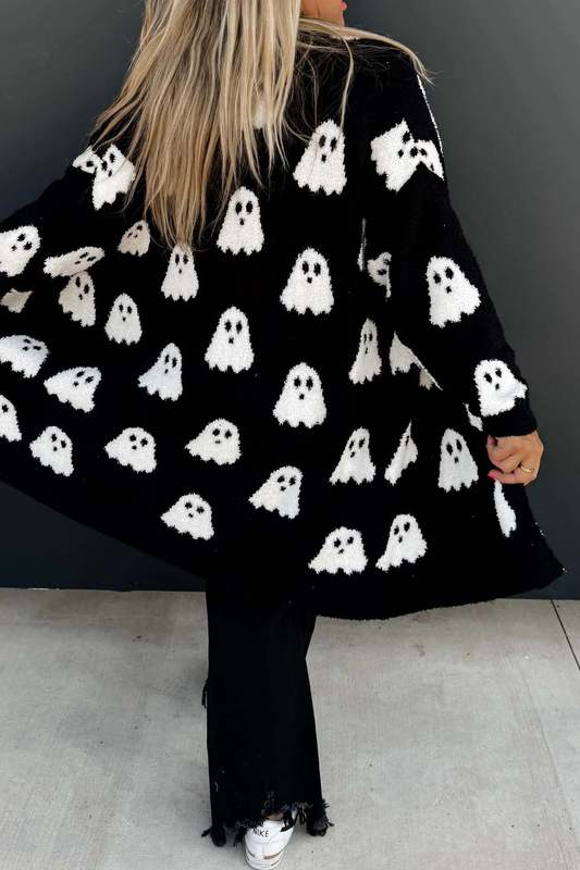 ハロウィンゴースト柄ミドル丈ニットカーディガン貿易クロスボーダー秋冬ミドル丈ルーズセータージャケット女性用|undefined