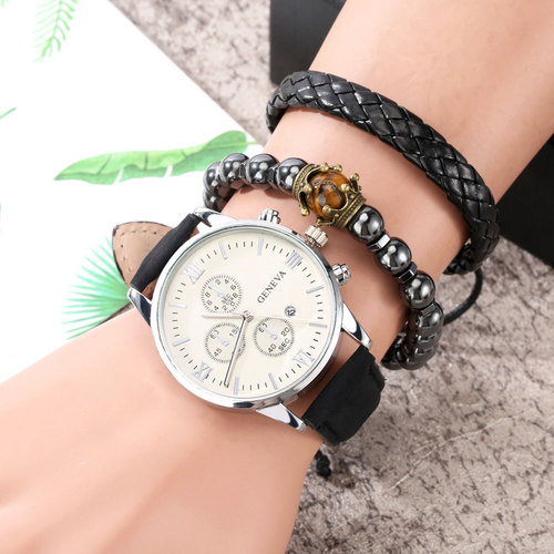  new foreign trade hot-selling men's suit gift watch 3pcs bracelet three-piece set men's watch calendar watch