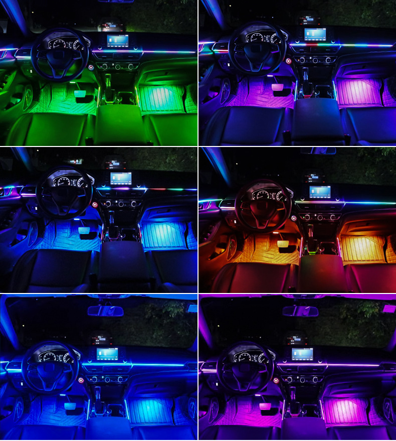Universal Car Interior Hidden Acrylic Ambient Lighting with Color-Changing Effect, No Wiring Required, One-To-Eight App Dual Control