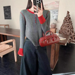 拼接撞色毛针织衫女2025年秋冬季新款休闲显瘦洋气内搭打底衫上衣