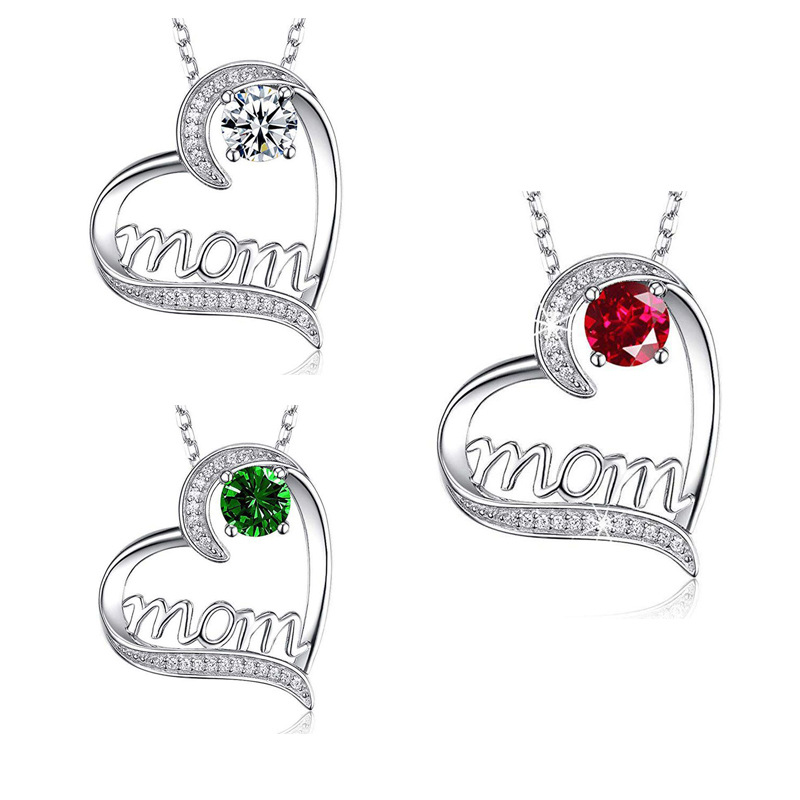 Mama Heart Shape Alloy Inlay Zircon Mother's Day Women's Pendant Necklace display picture 1