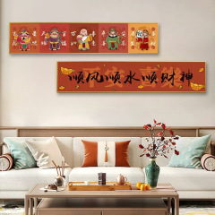 Good fortune and happiness in five directions: God of Wealth decoration painting, auspicious Chinese festive hanging painting for the Year of the Dragon, entryway and living room wall art