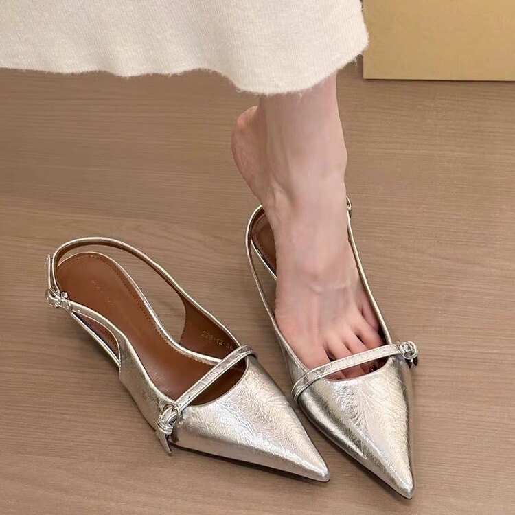 French Kitten Heel Black High Heels Toe Sandals Fairy Shoes 2025 New Spring and Summer Pointed Toe Commuter Shoes