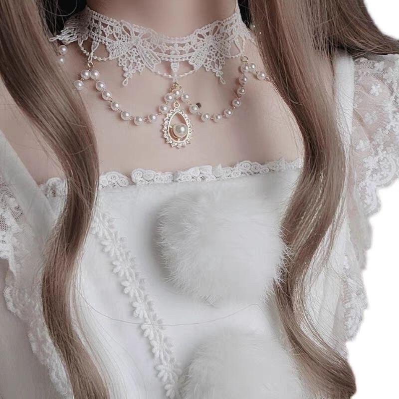 European and American Lolita Necklace Lolita Necklace Gemstone Pearl Lace Necklace Ribbon Accessories Neck Accessories Photo European and American Lolita Necklace Lolita Necklace Gemstone Pearl Lace Necklace Ribbon Accessories Neck Accessories Photo