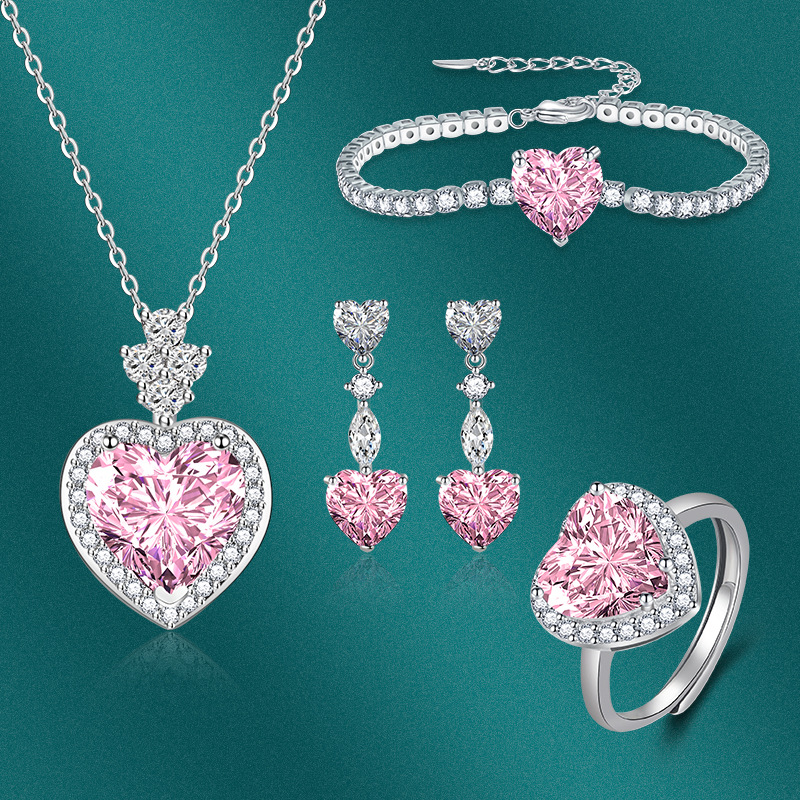 Fashion Heart Shape Copper Plating Zircon Women's Rings Earrings Necklace 1 Set display picture 1