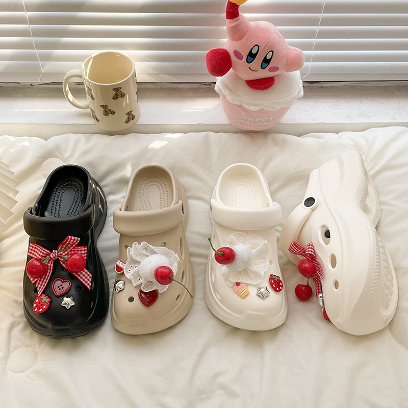 Summer Sweet Perforated Shoes for Women 2026 New Style Soft Cute Cherry Cake Thick-Soled Height-Increasing Outdoor Versatile Vacation Sandals Summer Sweet Perforated Shoes for Women 2026 New Style Soft Cute Cherry Cake Thick-Soled Height-Increasing Outdoor Versatile Vacation Sandals