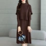 过膝显瘦长袖连衣裙