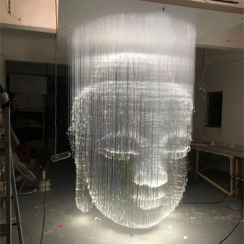 ホテルのロビーの別荘の複式の建物の中空のホールのアイデアの陶磁器の光ファイバーのシャンデリアの星の天井の満天の星の光ファイバーの明かり|undefined