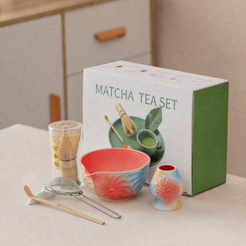 Cross-border Japanese Matcha Bowl Set of Five, Matcha Preparation Tools, Song Dynasty Tea Utensils, Ceramic Tea Bowl, Whisk, Tea Chasen
