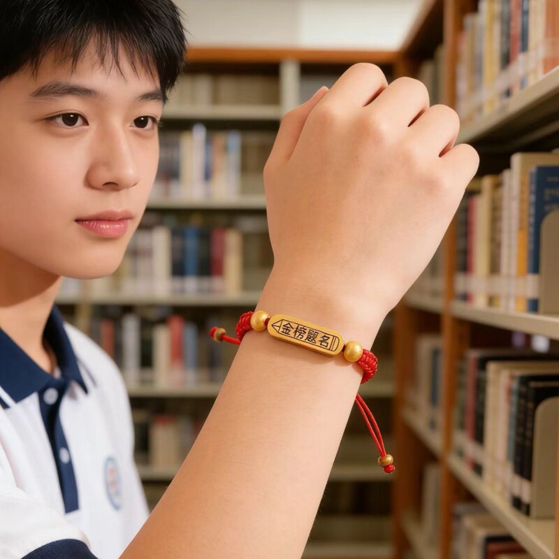 Bracelet for Exam Success, Handmade Red String Blessing Gift, Small Ornament with Crystal and Agate Engraving