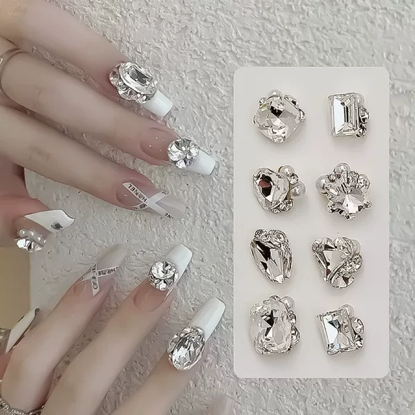 Nail Art Diamond Ornaments Piles of Diamonds Nail Art Jewelry Explosive Transparent White Pillow Fat Square Rock Sugar Pigeon Egg Crystal Pile of Diamonds