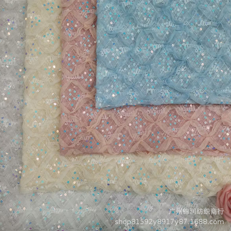蕾丝盘带绣花网布盘花刺绣面料 连衣裙布料批发 童装裙子面料