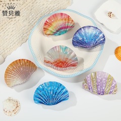 夏季清新珠光贝壳发夹沙滩海边度假风抓夹甜美百搭盘发鲨鱼夹现货
