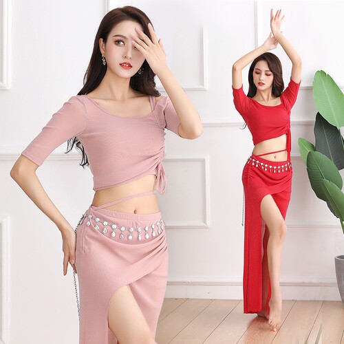 New Spring and Summer Belly Dance Practice Suit Mesh Sexy Large Size Slim Indian Dance Oriental Dance Performance Suit