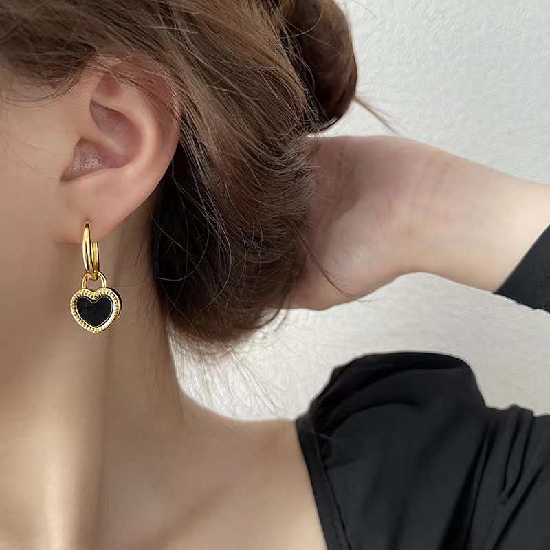 Real Gold Plated Plating Material Acrylic Inlay Material 1 Pair Fashion Heart Shape Plating 304 Stainless Steel Acrylic 18K Gold Plated Stainless Steel Earrings