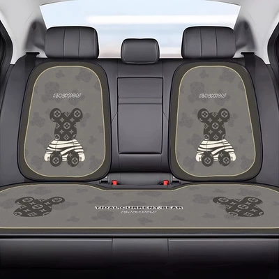 Seat cushion, seat cover | Rear Seat Cushion, Universal Half-Pack Car - e0059i-c-dark-gray-printed-bear-three-piece-set-in-the-back-row-velvet-pad-a03-code