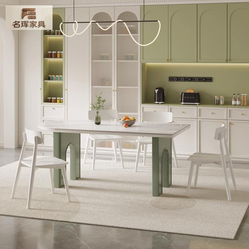High-Appearance Value New Cream-Style Avocado Stone Slab Solid Wood Dining Table and Chair Set for Home Use, Minimalist Island Table for Small Apartments High-Appearance Value New Cream-Style Avocado Stone Slab Solid Wood Dining Table and Chair Set for Home Use, Minimalist Island Table for Small Apartments