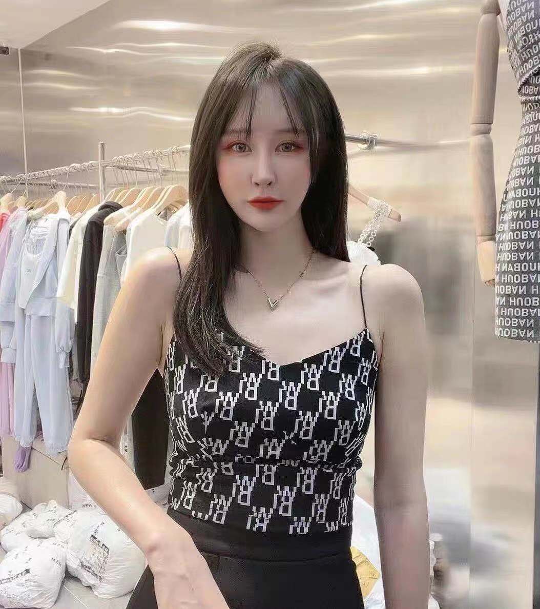 冰丝吊带设计感外穿字母内搭带胸垫美背打底夏季中长背心女|ru