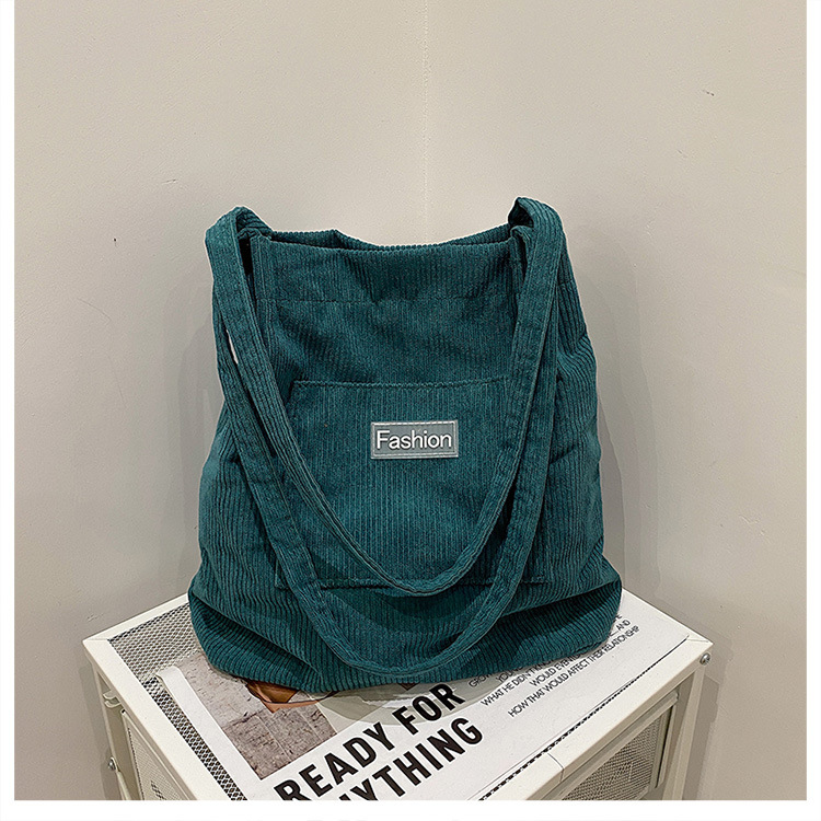 Japanese-style casual and artistic handbag, ins letter-embroidered canvas shopping bag, trendy and fashionable corduroy single-shoulder bag undefined