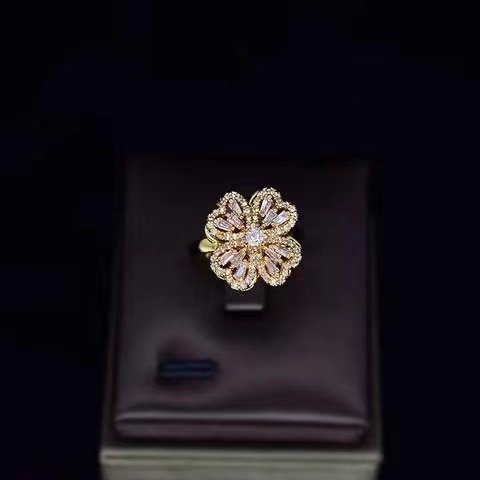 Fashion Flower Copper Open Ring Inlay Zircon Copper Rings