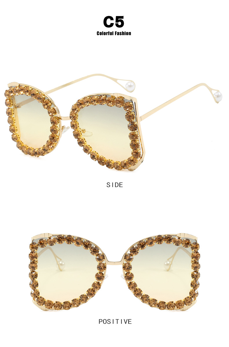 Diamond-encrusted large-framed sunglasses 2024 new style, women's exaggerated large-framed sunglasses, metallic personality and high-end feel undefined