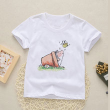 中性時尚兒童T恤考拉可愛刺蝟女原宿衣服圓領簡單白色男孩T恤童裝