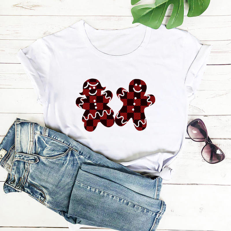 Buffalo Plaid Christmas Colorfulful Print Pattern Independent Station European and American Cross-Border Export Short-Sleeved Fashion T-Shirt for Women