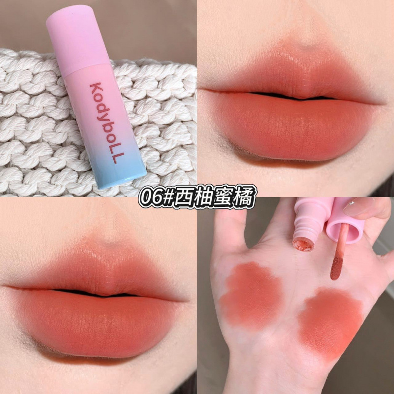 Kodyboll esmalte labial de niebla suave, mate, blanco, seco, color natural, lipstick.