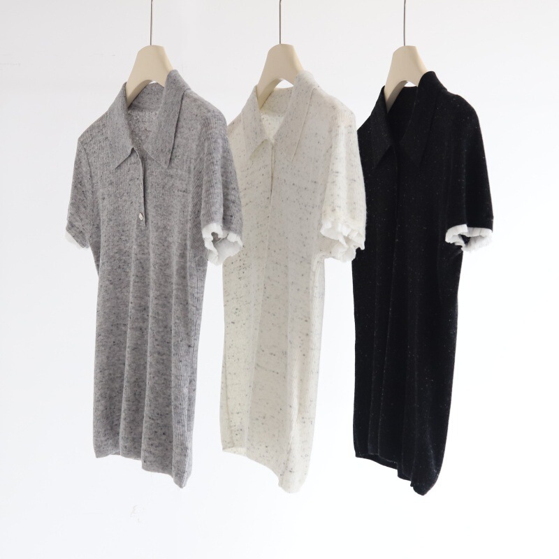 Colorful Yarn Lapel Short-Sleeved Spliced ​​Ear-Trimmed Knitwear Early Autumn New Polo Collar Wool Blend Top