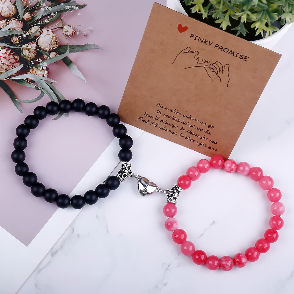 19g Weight Bracelets Classification 2 Pieces Quantity Holiday, Daily Occasion Natural Stone Alloy Magnet Material Heart Shape Pattern Unisex Gender Beaded, Knitting Design Simple Style, Classic Style Style Simple Style Classic Style Heart Shape Natural Stone Alloy Magnet Bracelets In Bulk 15