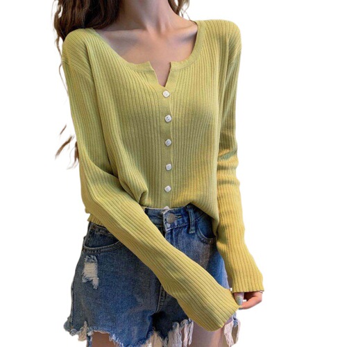 Spring and Autumn Year Korean Version Stylish and Gentle Knit Top for Women, Long-Sleeved Base Cardigan, Short-Sleeve Open Top