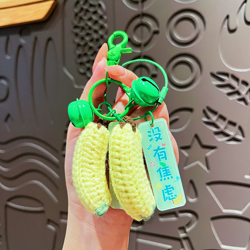 Original Yarn Crochet Anxiety-Free Banana Keychain Cute Cartoon Handmade Plush Bag Pendant Small Gift