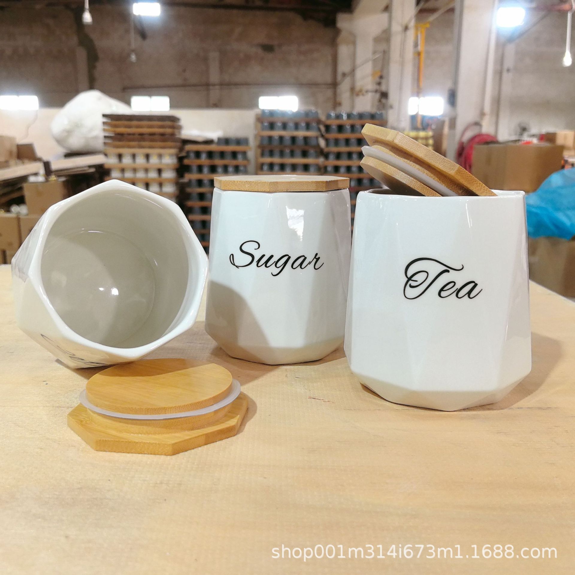 Cocina doméstica de cerámica contenedor de gran capacidad de contenedor de sellado de granos de café, té, dulces de tres piezas set