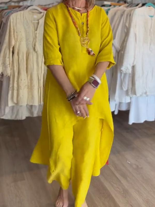 Conjunto de verano de manga larga de algodón y estilo holgado, informal, de color sólido, de venta rápida, nuevo producto para mujer_voghion.com