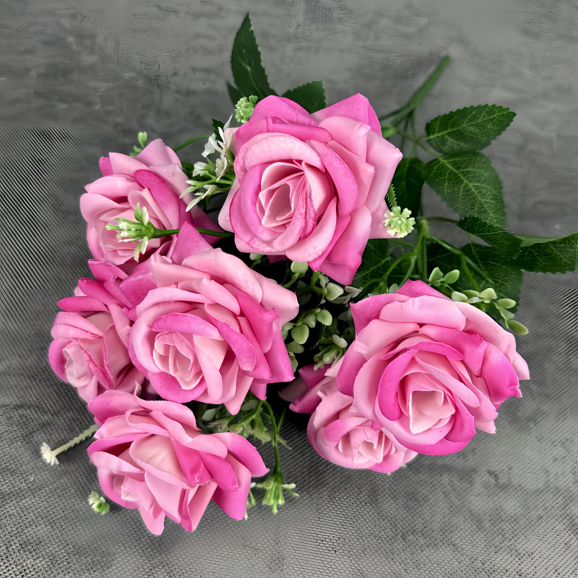 Simulación de 7 cabezas de tela de terciopelo rosa decoración casera decoración de bodas de alto nivel sentido transfronterizo adornos falsos flor al por mayor image 9