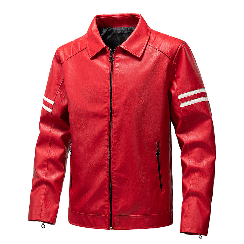 Color blocked fashion jacket, lapel, casual spring and autumn new style zipper, slim fit men's motorcycle leather jacket_voghion.com