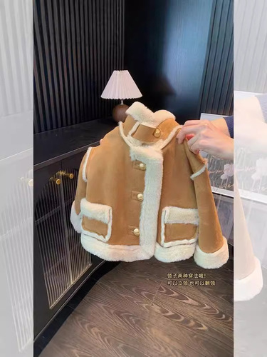 Children's fur-lined one-piece coat 2025 autumn and winter baby padded winter thick top for young children