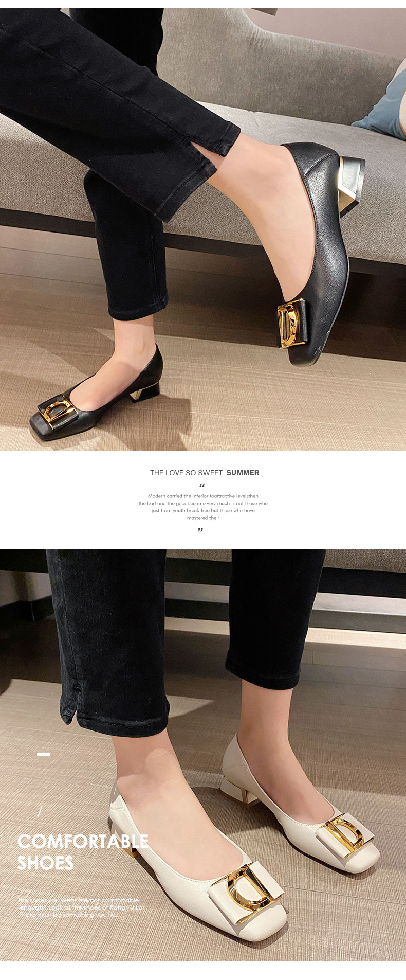 Women's Dress Shoes With Metal Buckle In Solid Leather Design_voghion.com