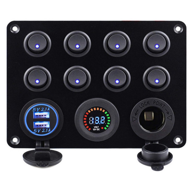 8位猫眼小开关组合面板汽游艇改装8+4猫眼开关带充电器彩屏电压表